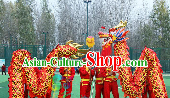 Chinese Traditional Dragon Dance Red Dragon Head Lantern Festival Folk Dance Prop Complete Set Chinese Traditional Dragon Dance Red Dragon Head Lantern Festival Folk Dance Prop Complete Set