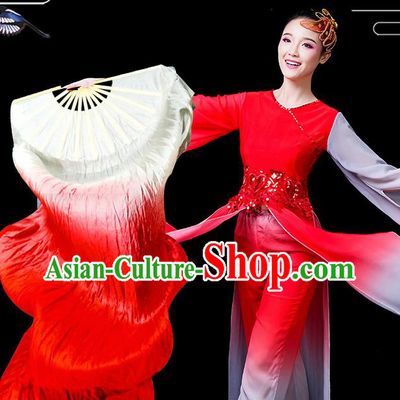 Traditional Chinese Folk Dance Red Silk Fan Stage Performance Yangko Dance Ribbon Folding Fan