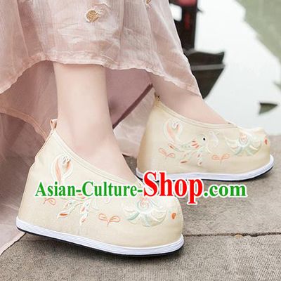 Asian Chinese Traditional Wedding Shoes Embroidered Khaki Shoes Opera Shoes Hanfu Shoes for Women