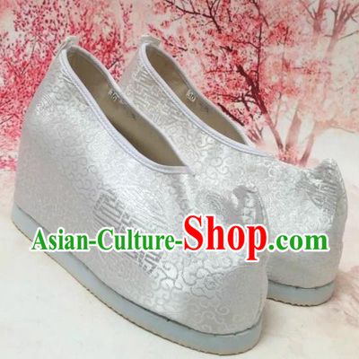 Asian Chinese Traditional White Satin Shoes Princess Shoes Opera Shoes Hanfu Shoes for Women