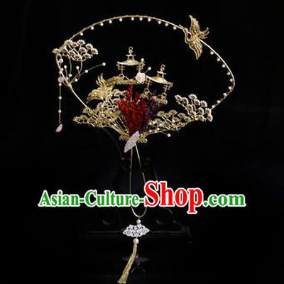 Chinese Traditional Pine Palace Fans Handmade Classical Hanfu Wedding Fan for Women