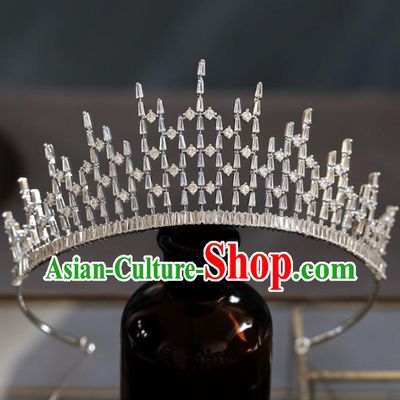 Top Grade Baroque Queen Zircon Royal Crown Wedding Bride Hair Accessories for Women