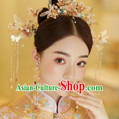 Chinese Traditional Hanfu Golden Dragonfly Hair Comb Tassel Hairpins Ancient Princess Hair Accessories for Women