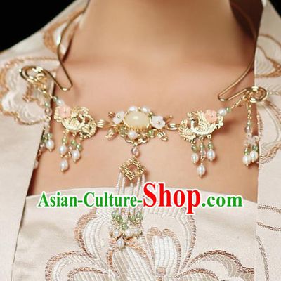 Chinese Ancient Wedding Pearls Tassel Necklace Accessories Traditional Bride Necklet for Women