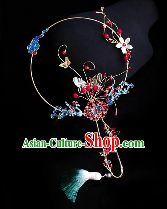 Chinese Traditional Cloisonne Phoenix Palace Fans Handmade Classical Hanfu Wedding Fan for Women