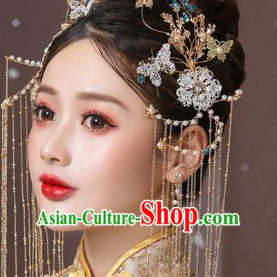 Chinese Traditional Hanfu Butterfly Flowers Hair Clasp Tassel Hairpins Ancient Princess Hair Accessories for Women