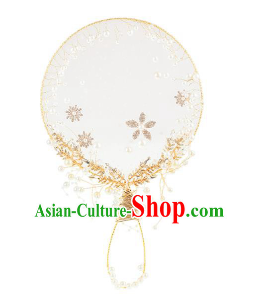 Chinese Traditional Bride Silk Palace Fans Handmade Classical Hanfu Wedding Fan for Women Chinese Traditional Bride Silk Palace Fans Handmade Classical Hanfu Wedding Fan for Women