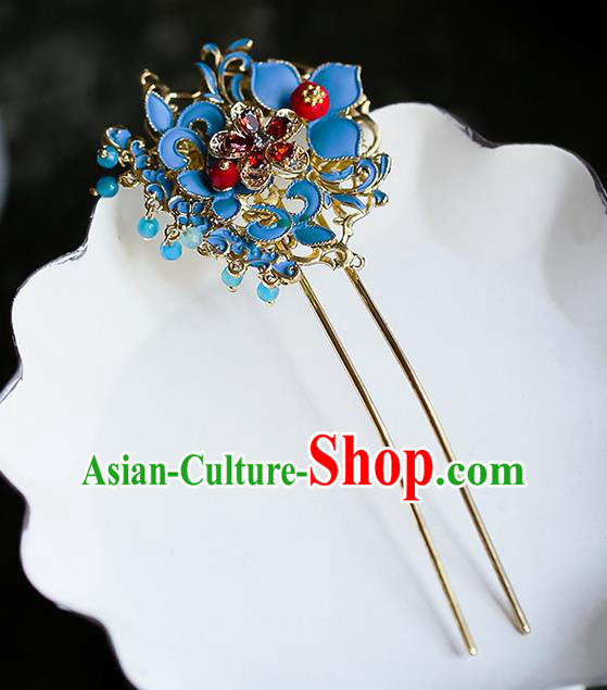 Chinese Ancient Hanfu Blue Hairpin Traditional Bride Hair Accessories for Women Chinese Ancient Hanfu Blue Hairpin Traditional Bride Hair Accessories for Women