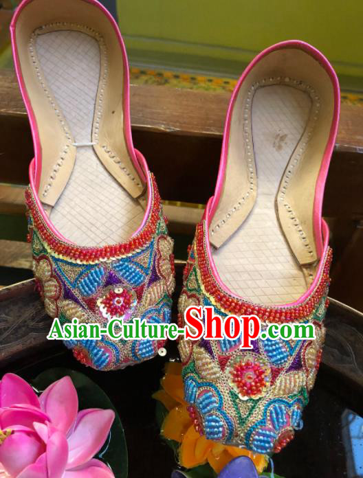 Asian India Traditional Beading Pink Shoes Indian Handmade Shoes for Women Asian India Traditional Beading Pink Shoes Indian Handmade Shoes for Women