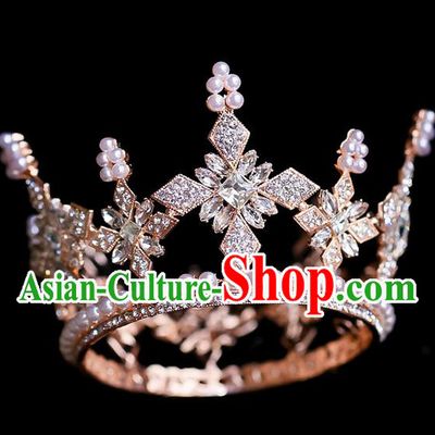 Top Grade Baroque Princess Champagne Crystal Round Royal Crown Wedding Queen Hair Accessories for Women