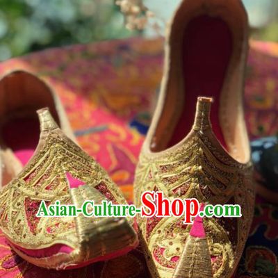 Asian India Traditional Wedding Embroidered Rosy Shoes Indian Handmade Shoes for Women