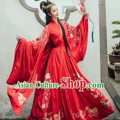 Chinese Ancient Embroidered Wedding Dresses Traditional Tang Dynasty Princess Red Historical Costume Complete Set for Women