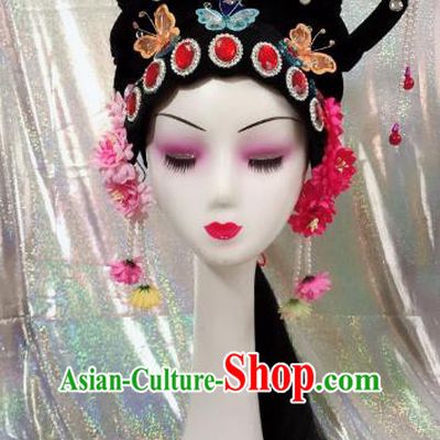 Traditional Chinese Beijing Opera Goddess Wig Sheath and Hairpins Headdress Peking Opera Diva Hair Accessories for Women