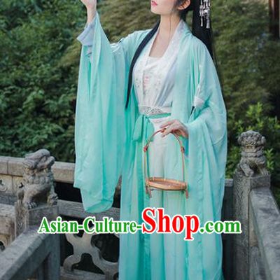 Chinese Ancient Goddess Green Embroidered Dress Traditional Tang Dynasty Patrician Lady Historical Costumes for Women