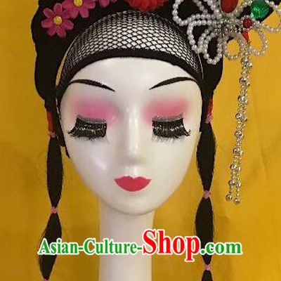 Traditional Chinese Opera Lady Wig Sheath and Phoenix Tassel Hairpins Headdress Peking Opera Diva Hair Accessories for Women