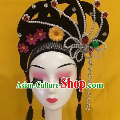 Traditional Chinese Opera Wig Chignon and Hairpins Headdress Peking Opera Diva Hair Accessories for Women