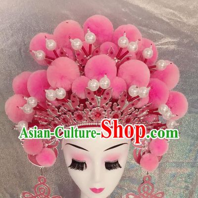 Traditional Chinese Opera Pink Phoenix Coronet Headdress Peking Opera Diva Hair Accessories for Kids