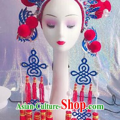 Traditional Chinese Opera Rosy Venonat Phoenix Coronet Headdress Peking Opera Diva Hair Accessories for Kids