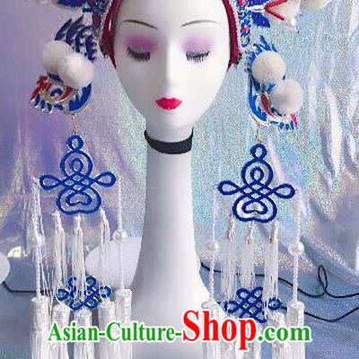 Traditional Chinese Opera White Venonat Phoenix Coronet Headdress Peking Opera Diva Hair Accessories for Kids