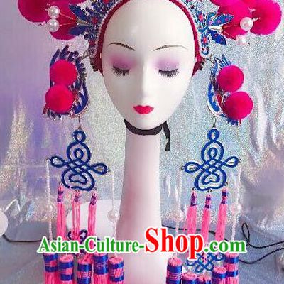 Traditional Chinese Opera Pink Venonat Phoenix Coronet Headdress Peking Opera Diva Hair Accessories for Kids