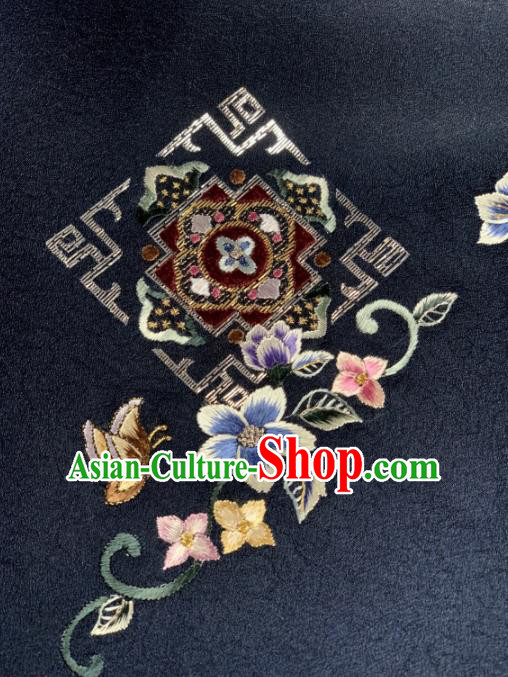 Chinese Traditional Classical Embroidered Pattern Design Navy Silk Fabric Asian Hanfu Material Chinese Traditional Classical Embroidered Pattern Design Navy Silk Fabric Asian Hanfu Material