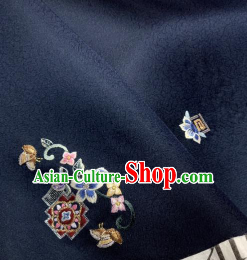 Chinese Traditional Classical Embroidered Pattern Design Navy Silk Fabric Asian Hanfu Material Chinese Traditional Classical Embroidered Pattern Design Navy Silk Fabric Asian Hanfu Material