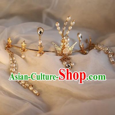 Traditional Chinese Ming Dynasty Golden Phoenix Hair Crown Headdress Ancient Queen Hair Accessories for Women