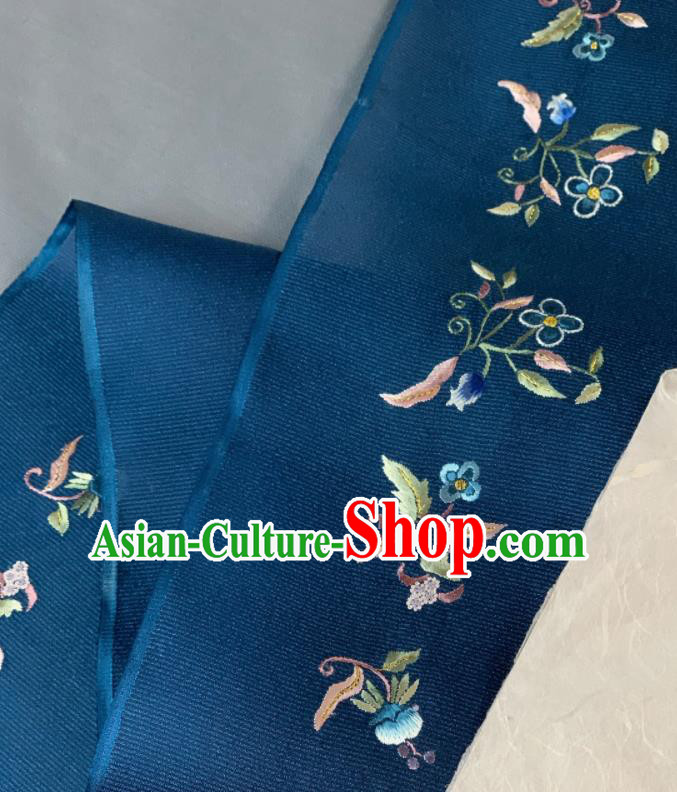 Chinese Classical Embroidered Flowers Pattern Design Deep Blue Silk Fabric Asian Traditional Hanfu Material Chinese Classical Embroidered Flowers Pattern Design Deep Blue Silk Fabric Asian Traditional Hanfu Material
