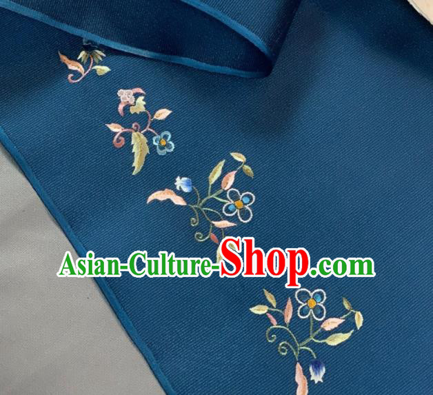 Chinese Classical Embroidered Flowers Pattern Design Deep Blue Silk Fabric Asian Traditional Hanfu Material Chinese Classical Embroidered Flowers Pattern Design Deep Blue Silk Fabric Asian Traditional Hanfu Material
