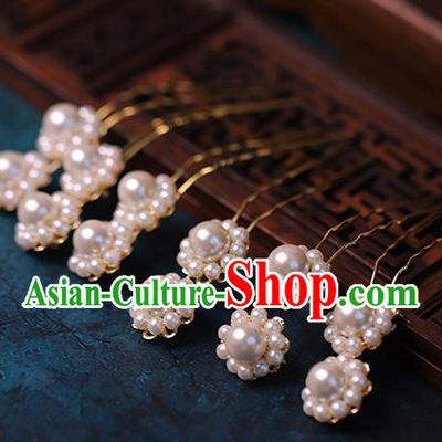 Traditional Chinese Handmade Pearls Hairpins Headdress Ancient Hanfu Hair Accessories for Women