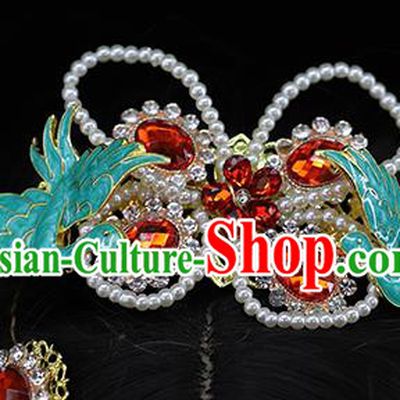 Traditional Chinese Handmade Pearls Crane Hair Crown Headdress Ancient Hanfu Hair Accessories for Women