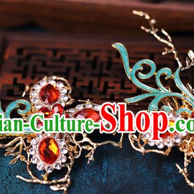 Traditional Chinese Handmade Red Crystal Hair Claws Headdress Ancient Hanfu Hair Accessories for Women