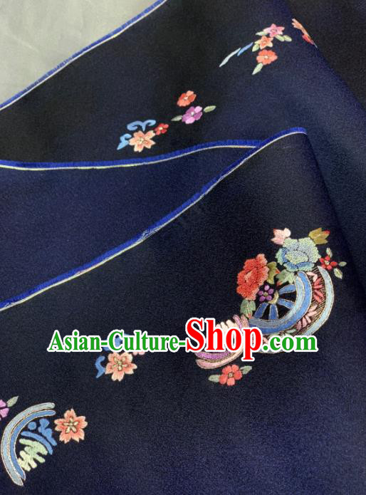 Chinese Classical Embroidered Fan Flowers Pattern Design Navy Silk Fabric Asian Traditional Hanfu Material Chinese Classical Embroidered Fan Flowers Pattern Design Navy Silk Fabric Asian Traditional Hanfu Material