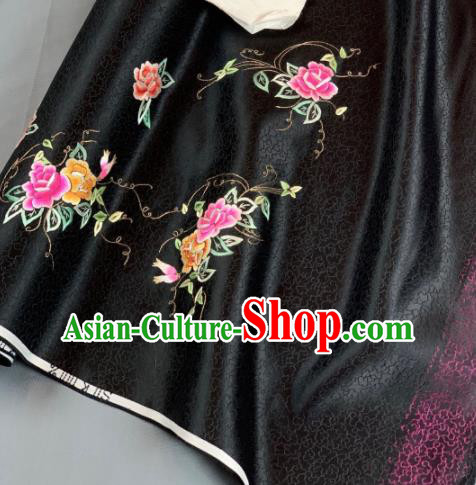 Chinese Classical Embroidered Peony Pattern Design Black Silk Fabric Asian Traditional Hanfu Material Chinese Classical Embroidered Peony Pattern Design Black Silk Fabric Asian Traditional Hanfu Material