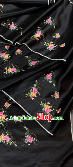 Chinese Classical Embroidered Peony Pattern Design Black Silk Fabric Asian Traditional Hanfu Material Chinese Classical Embroidered Peony Pattern Design Black Silk Fabric Asian Traditional Hanfu Material