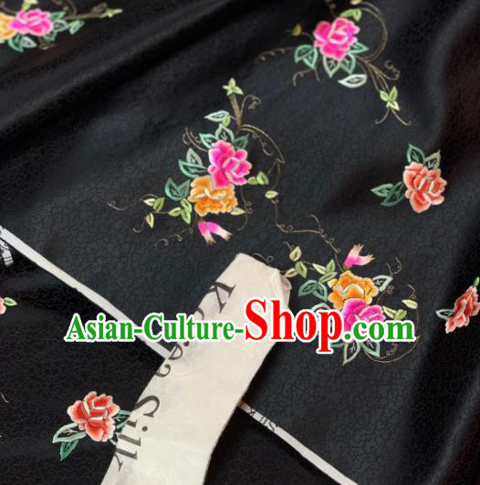 Chinese Classical Embroidered Peony Pattern Design Black Silk Fabric Asian Traditional Hanfu Material Chinese Classical Embroidered Peony Pattern Design Black Silk Fabric Asian Traditional Hanfu Material