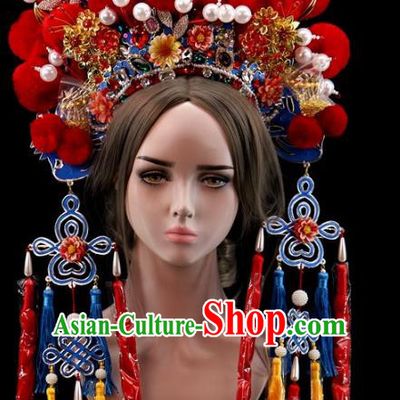 Traditional Chinese Opera Red Venonat Phoenix Coronet Headdress Peking Opera Diva Hair Accessories for Women