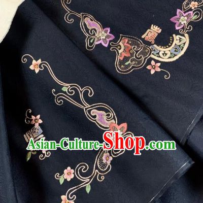 Chinese Classical Embroidered Pattern Design Black Silk Fabric Asian Traditional Hanfu Material