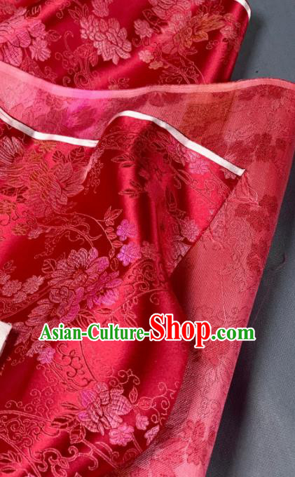 Chinese Classical Peony Pattern Design Red Silk Fabric Asian Traditional Hanfu Brocade Material