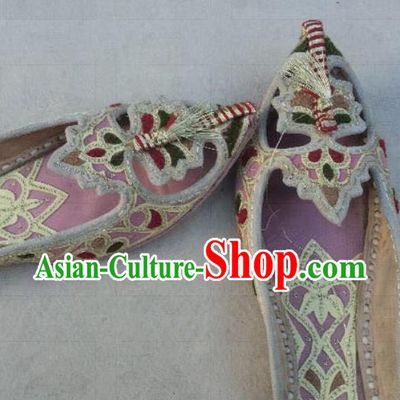 Asian India Traditional Embroidered Pink Slippers Indian Handmade Shoes for Women