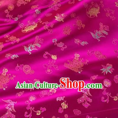 Chinese Classical Phoenix Bamboo Pattern Design Rosy Silk Fabric Asian Traditional Hanfu Brocade Material