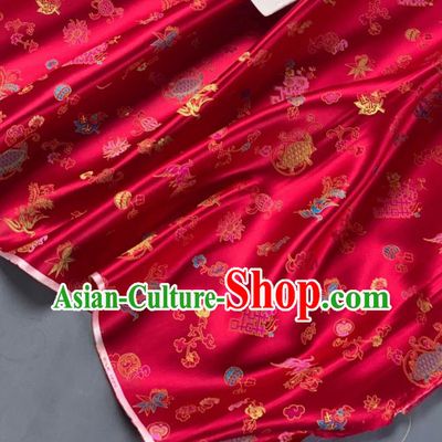 Chinese Classical Phoenix Bamboo Pattern Design Red Silk Fabric Asian Traditional Hanfu Brocade Material