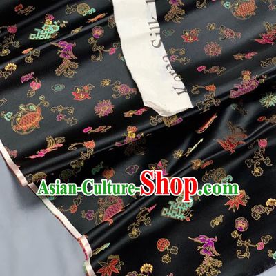 Chinese Classical Phoenix Bamboo Pattern Design Black Silk Fabric Asian Traditional Hanfu Brocade Material