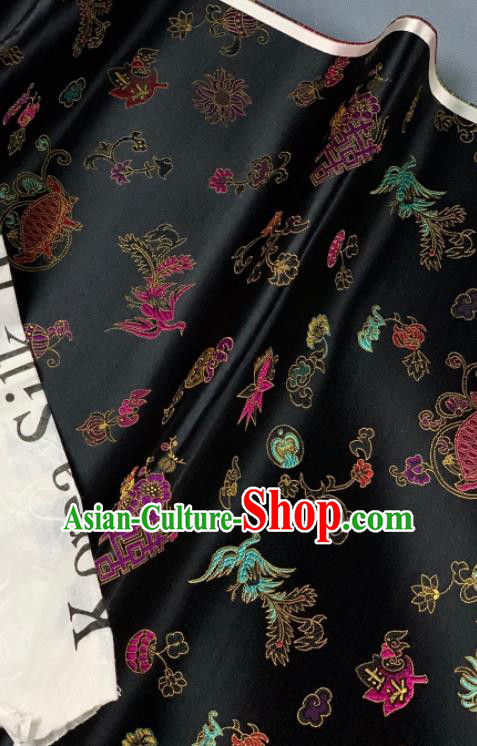 Chinese Classical Phoenix Bamboo Pattern Design Black Silk Fabric Asian Traditional Hanfu Brocade Material Chinese Classical Phoenix Bamboo Pattern Design Black Silk Fabric Asian Traditional Hanfu Brocade Material
