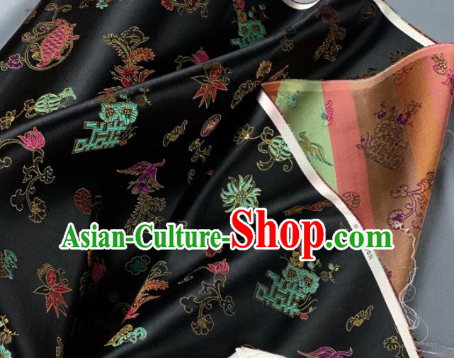 Chinese Classical Phoenix Bamboo Pattern Design Black Silk Fabric Asian Traditional Hanfu Brocade Material Chinese Classical Phoenix Bamboo Pattern Design Black Silk Fabric Asian Traditional Hanfu Brocade Material