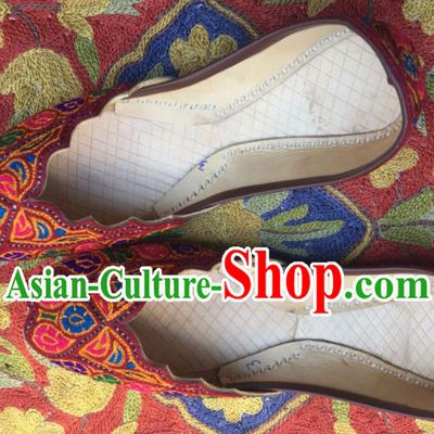 Asian India Traditional Embroidered Beads Purplish Red Shoes Indian Handmade Shoes for Women