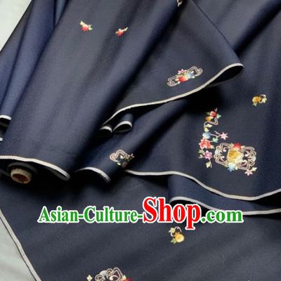 Chinese Classical Pomegranate Flowers Pattern Design Navy Silk Fabric Asian Traditional Hanfu Brocade Material