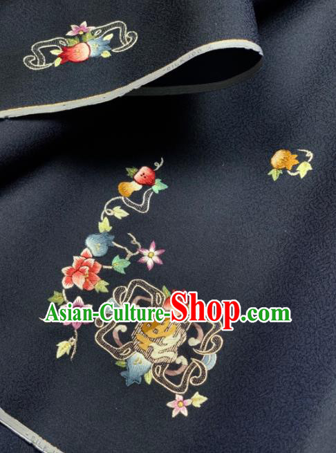 Chinese Classical Pomegranate Flowers Pattern Design Navy Silk Fabric Asian Traditional Hanfu Brocade Material Chinese Classical Pomegranate Flowers Pattern Design Navy Silk Fabric Asian Traditional Hanfu Brocade Material