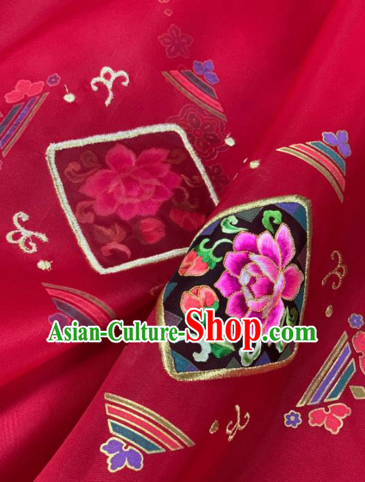 Chinese Classical Embroidered Peony Pattern Design Red Silk Fabric Asian Traditional Hanfu Material Chinese Classical Embroidered Peony Pattern Design Red Silk Fabric Asian Traditional Hanfu Material