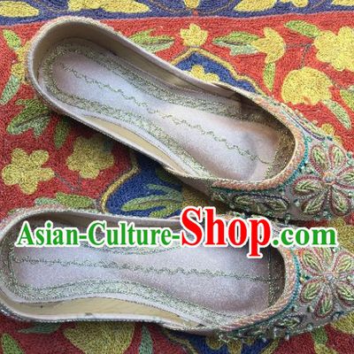 Asian India Traditional Embroidered Light Pink Shoes Indian Handmade Shoes for Women